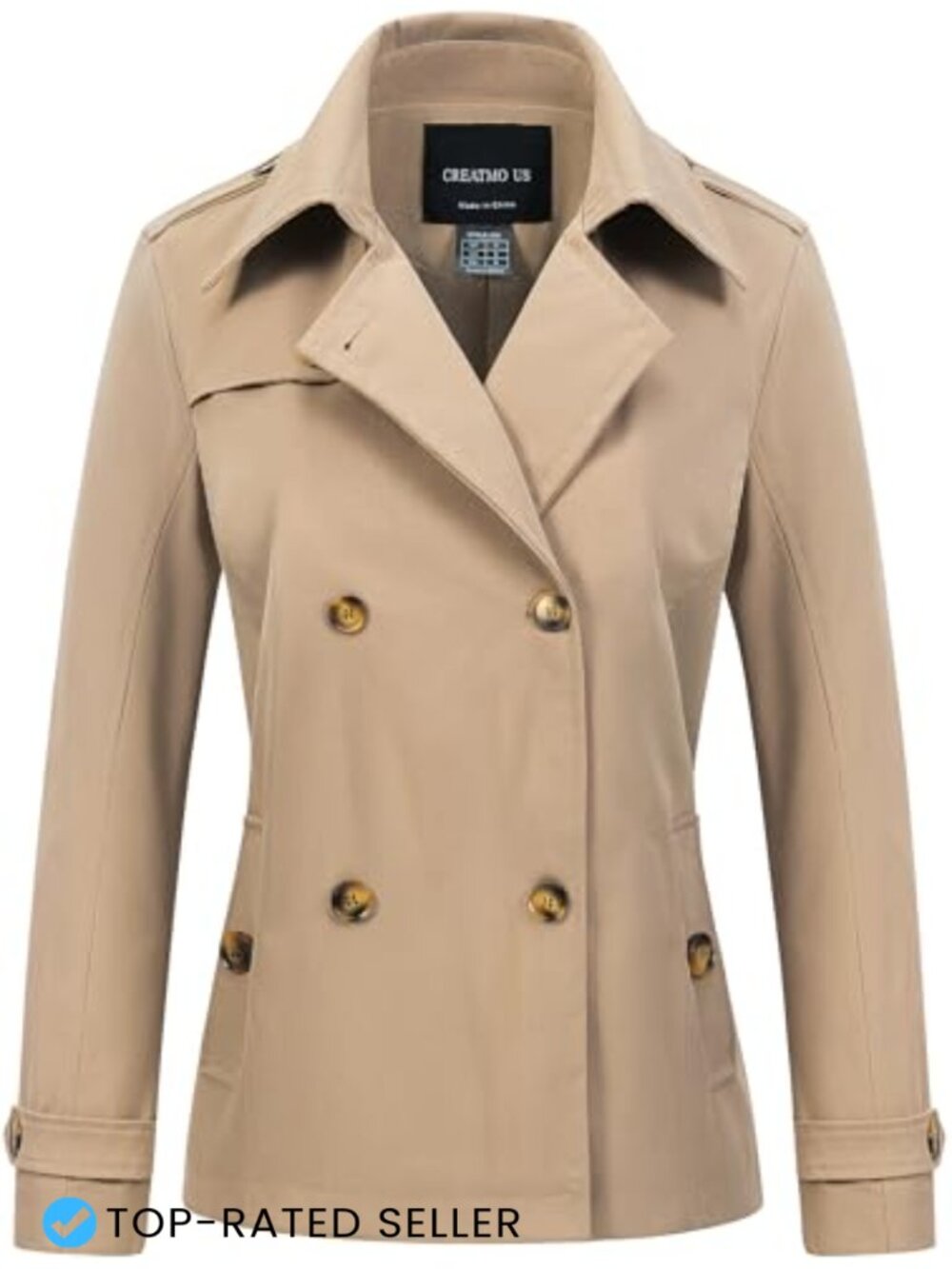 Cropped Trench Coat Double Breasted Lapel Water Repellent